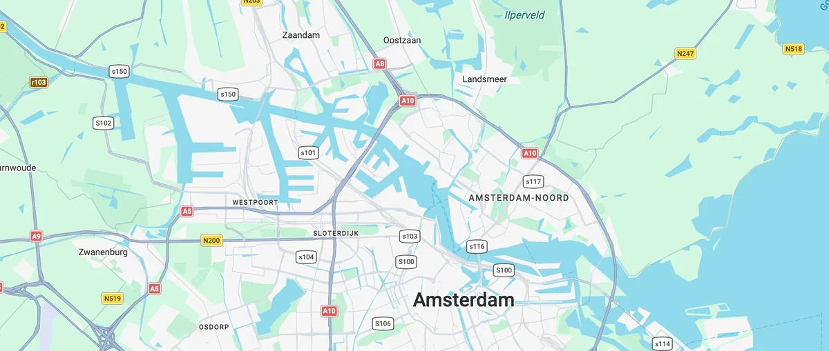 Kaart van het werkgebied: Amsterdam, Zaandam, Oostzaan, Landsmeer en omgeving